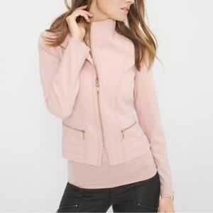 White House Black Market Pink Knit Moto Jacket Barbiecore